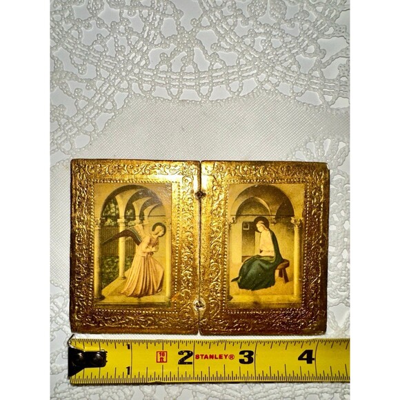 Vintage Gold Folding Frame Religious Decoupage Old World Italy Style - Picture 3 of 4